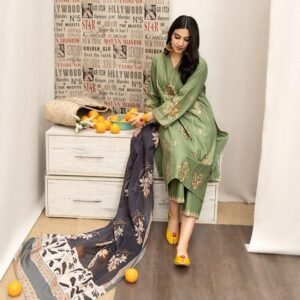 3 pcs women's unstiched embroidered suit