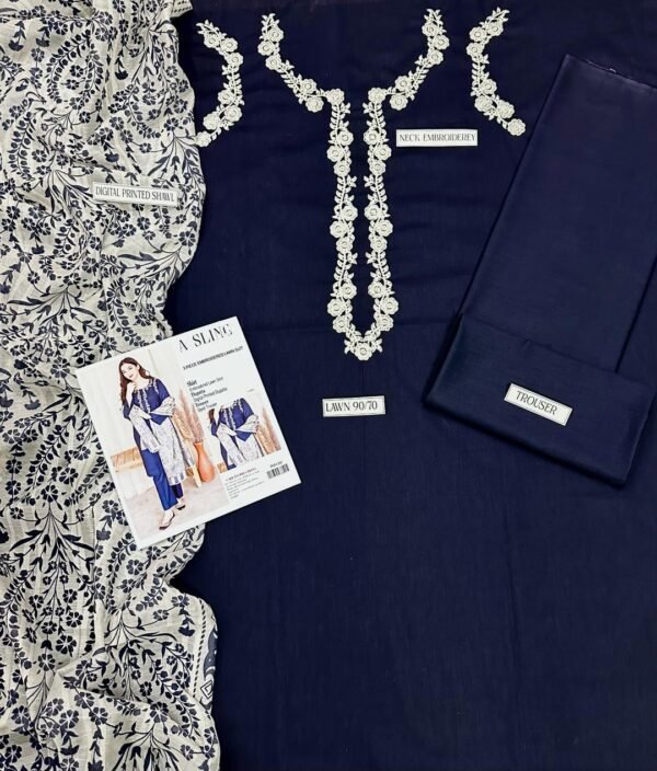 Stylish 3pcs unstiched embroidered suit - Image 2