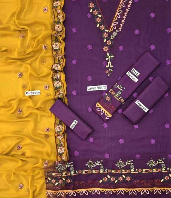 Stunning 3pcs unstiched embroidered suit - Image 2