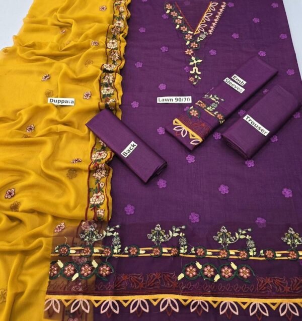 Stunning 3pcs unstiched embroidered suit - Image 3