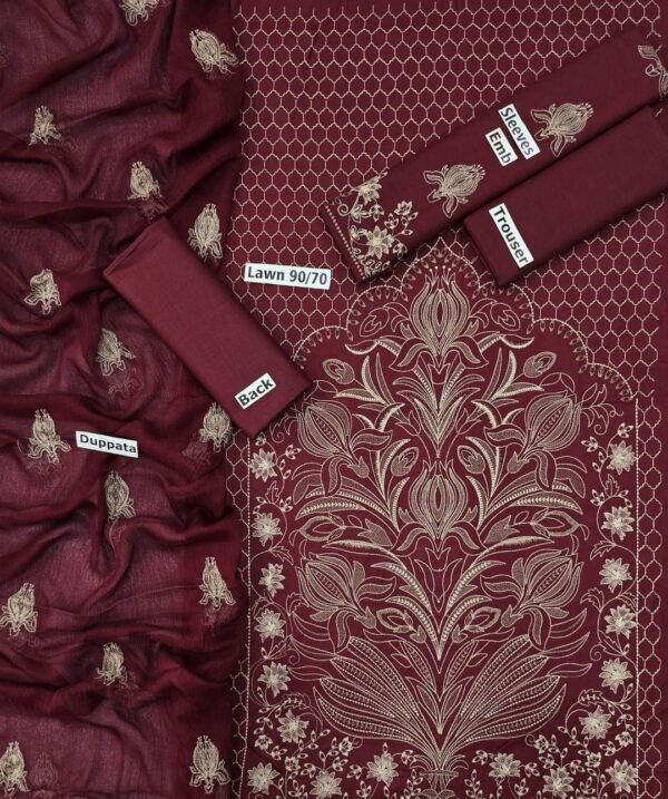 Elegant 3pcs unstiched embroidered suit - Image 2