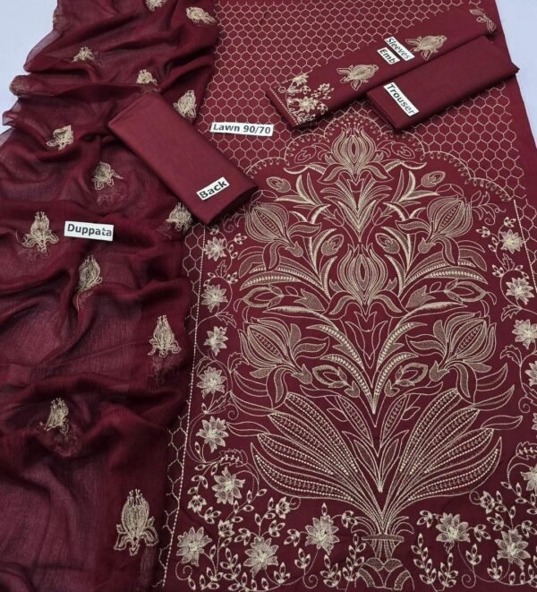 Elegant 3pcs unstiched embroidered suit - Image 3