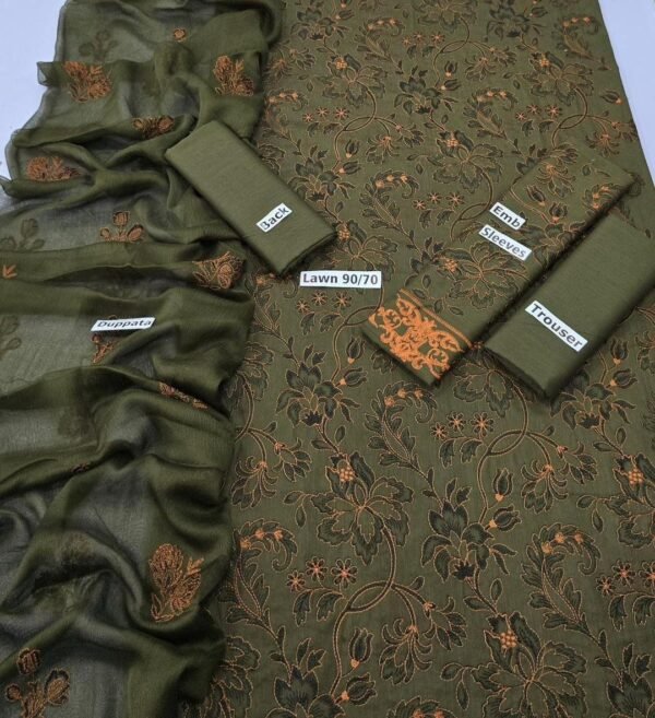 Stunning 3pcs unstiched embroidered suit - Image 3