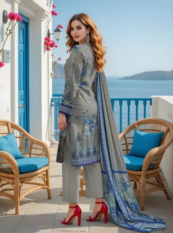 3pcs unstiched embroidered suit - Image 3