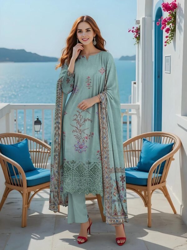 3 pcs women s unstiched printed suit - Image 2