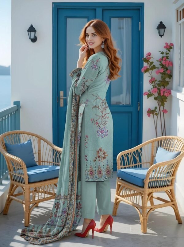 3 pcs women s unstiched printed suit - Image 3