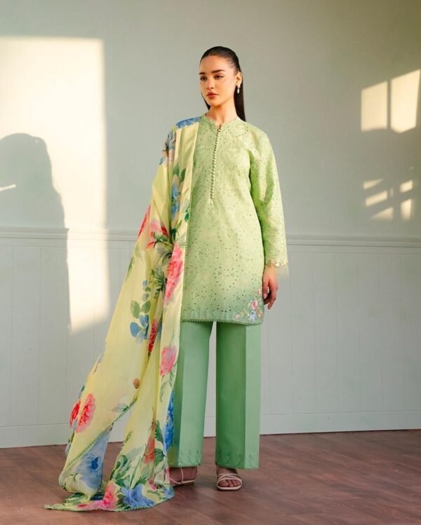 3 pcs women s unstiched embroidered suit - Image 2