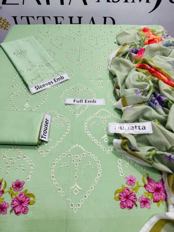 3 pcs women s unstiched embroidered suit - Image 4