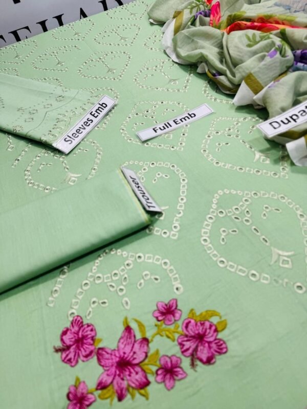 3 pcs women s unstiched embroidered suit - Image 3