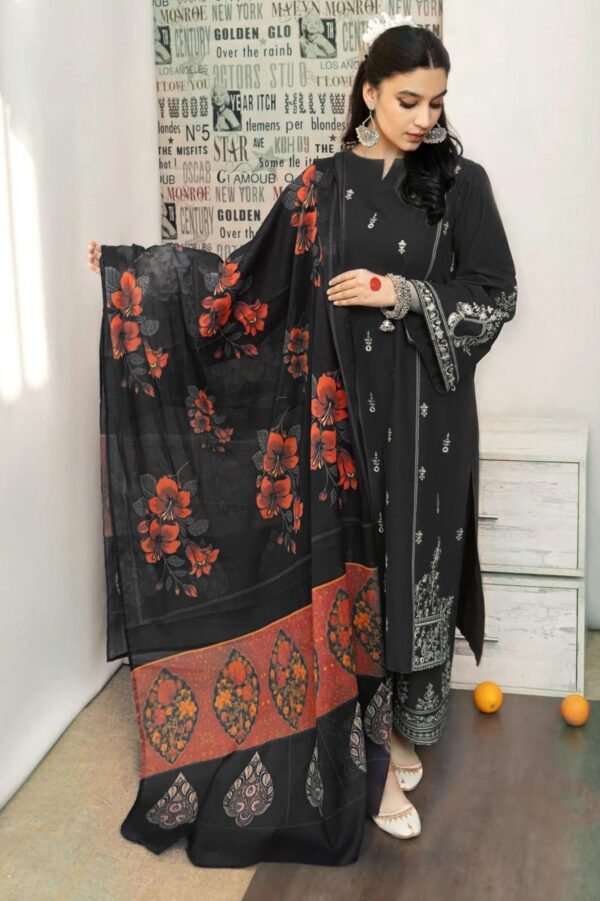 Stunning 3pcs unstiched embroidered suit - Image 3