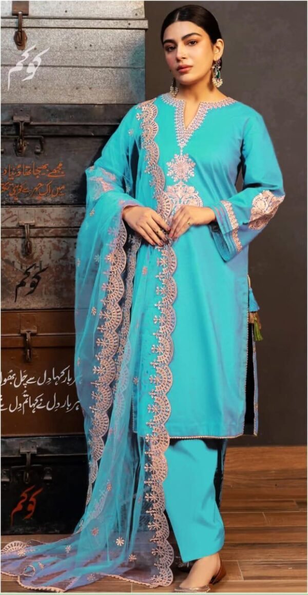 Elegant 3pcs unstiched embroidered suit - Image 3