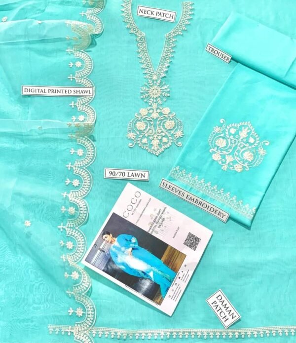 Elegant 3pcs unstiched embroidered suit - Image 2