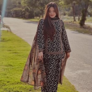 Digital printed 3pcs unstiched suit