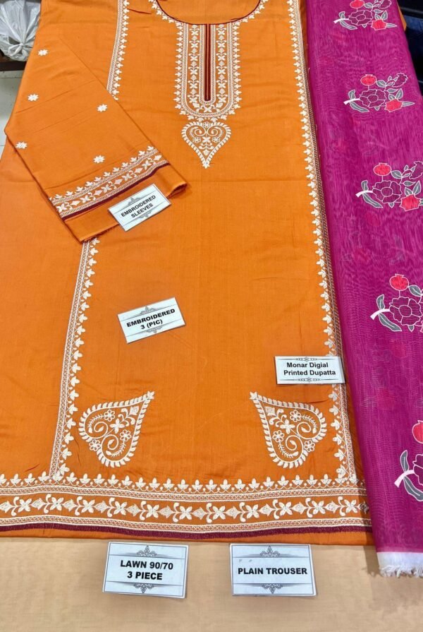 3 pcs women s unstiched embroidered suit - Image 3