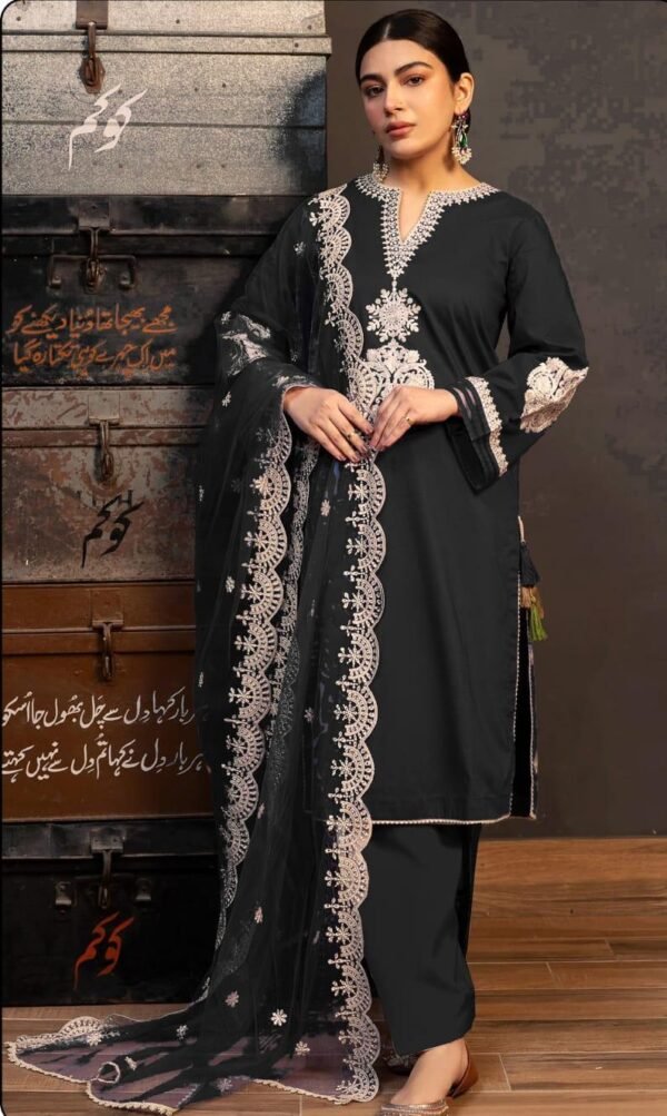 3 pcs women s unstiched embroidered suit - Image 2