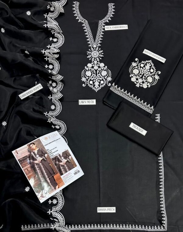 3 pcs women s unstiched embroidered suit - Image 4