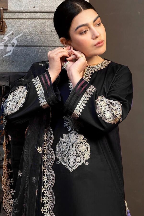 3 pcs women s unstiched embroidered suit - Image 3