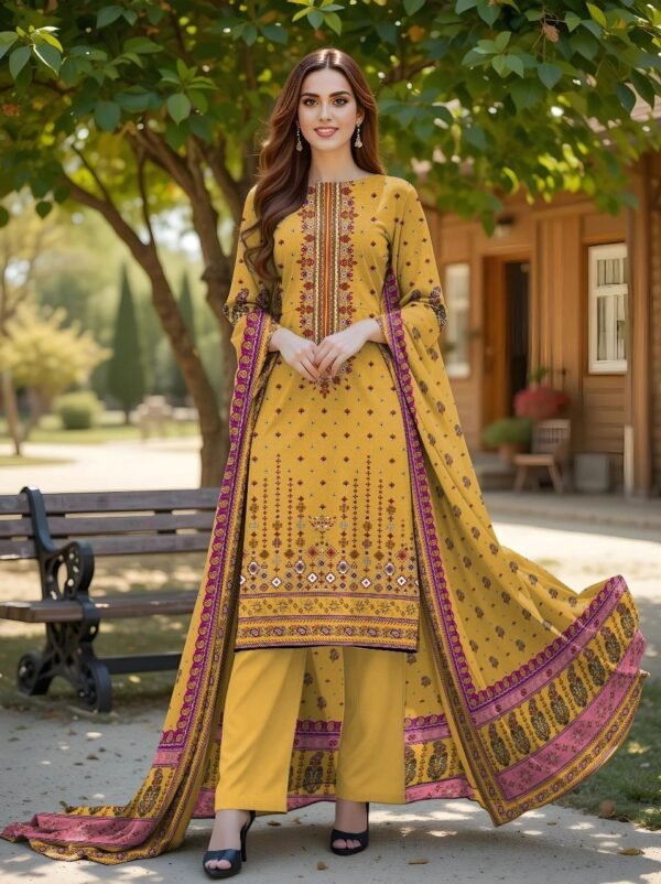 Women's 3 pcs unstiched printed suit - Image 2