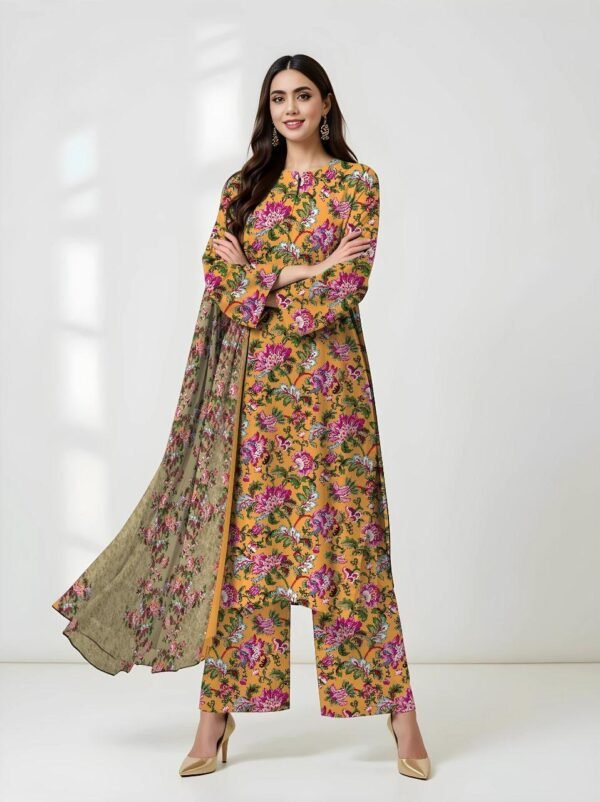 Women's 3 piece unstiched printed suit - Image 2