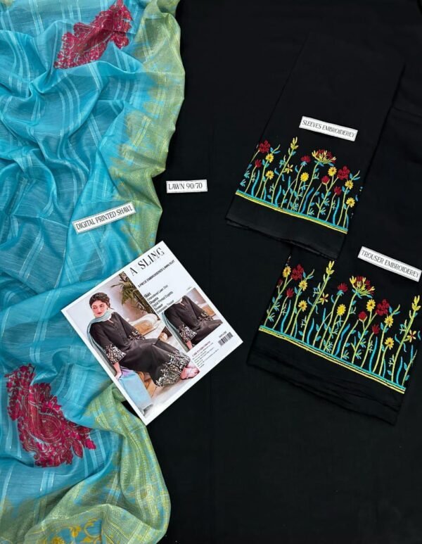 3 piece embroidered unstiched suit - Image 3