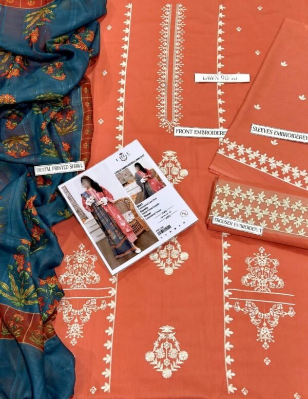 3 piece embroidered unstiched suit - Image 3