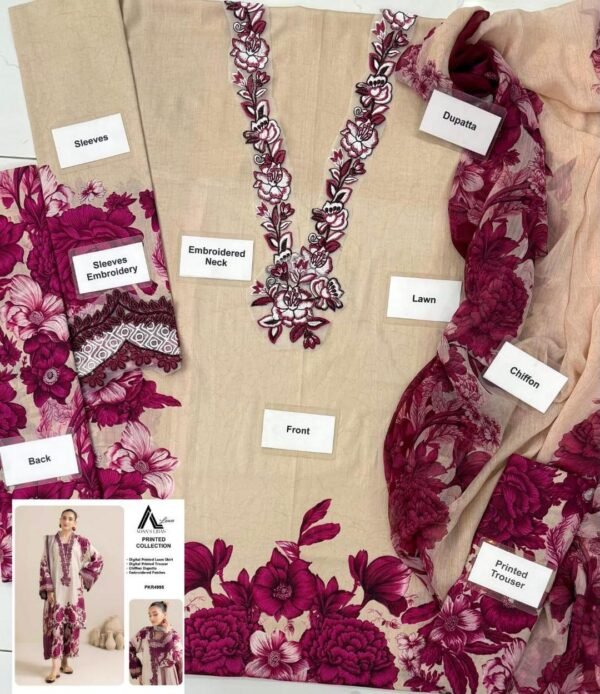 Luxury 3pcs unstiched embroidered suit - Image 2