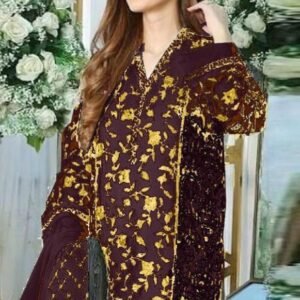Exquisite 3 pcs brown unstiched embroidered suit