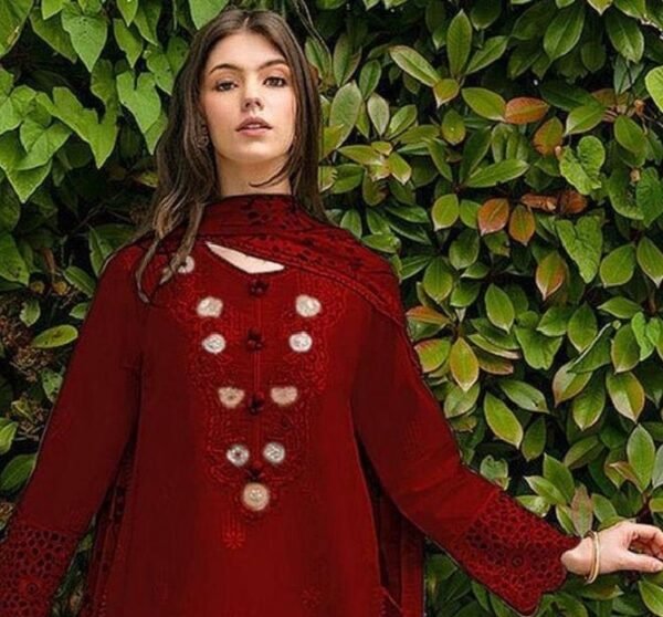 Exquisite maroon embroidered  3pcs with patch work