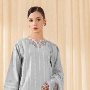 Elegant grey 3pcs unstiched embroidered suit