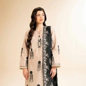 Elegant 3pcs unstiched printed suit