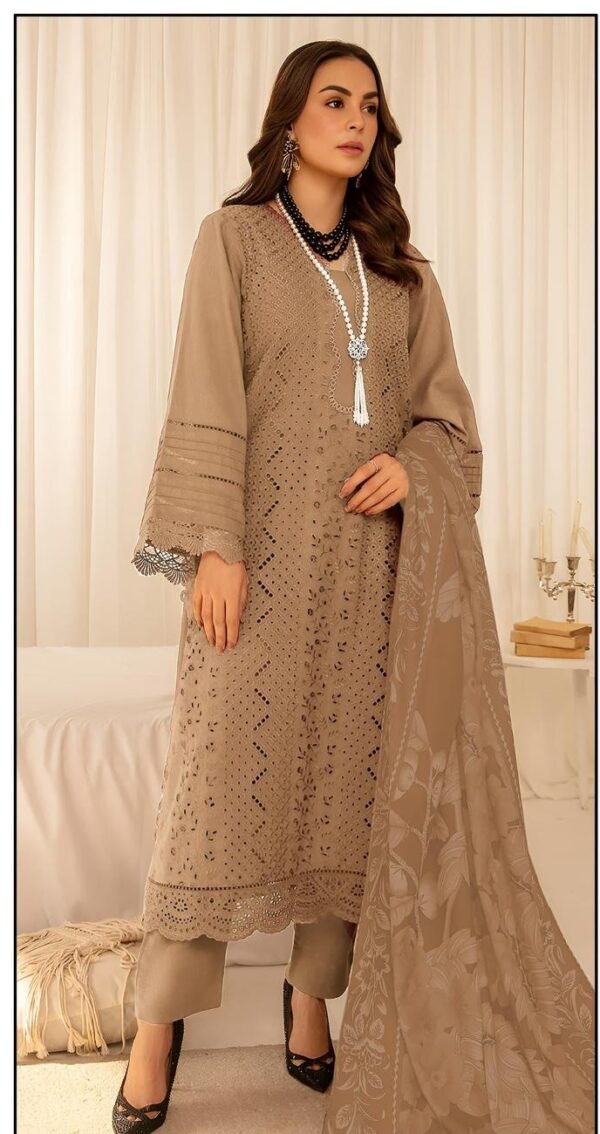 3 pcs unstiched lawn embroidered suit - Image 2