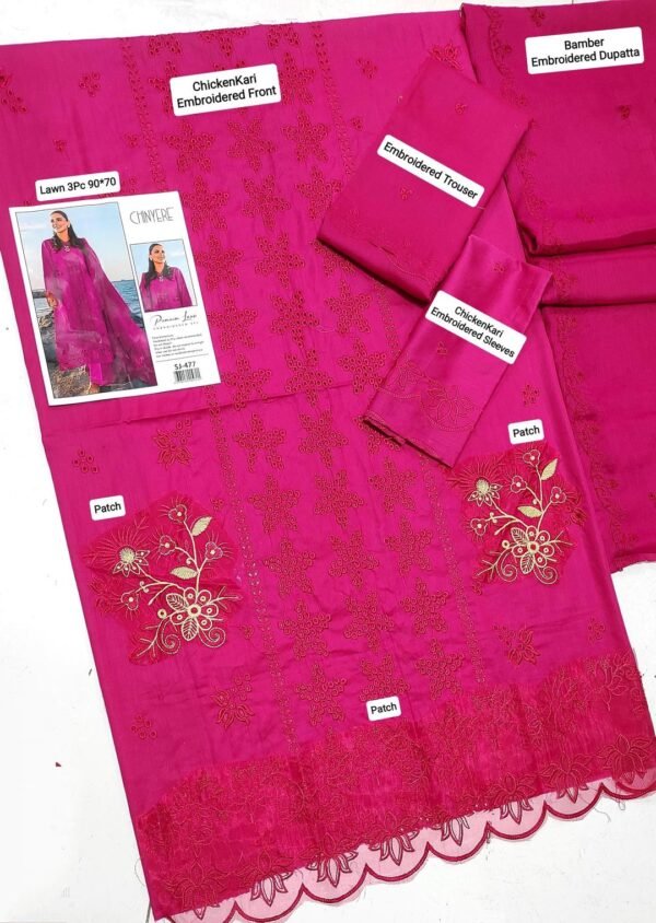 3 pcs womens unstiched embroidered suit - Image 4