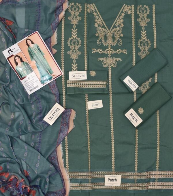 3pcs embroidered unstiched suit - Image 2