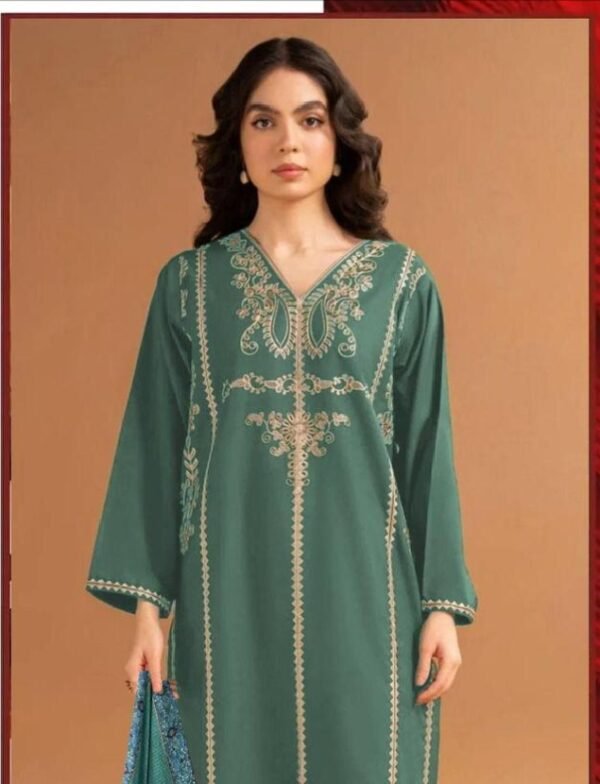 3pcs embroidered unstiched suit - Image 4