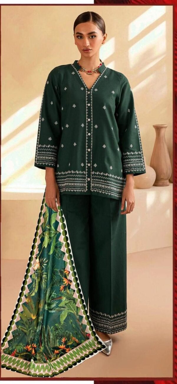 Modern wear 3pcs unstiched embroidered suit - Image 3