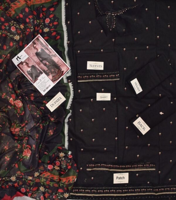 3 pcs unstiched embroidered suit - Image 3