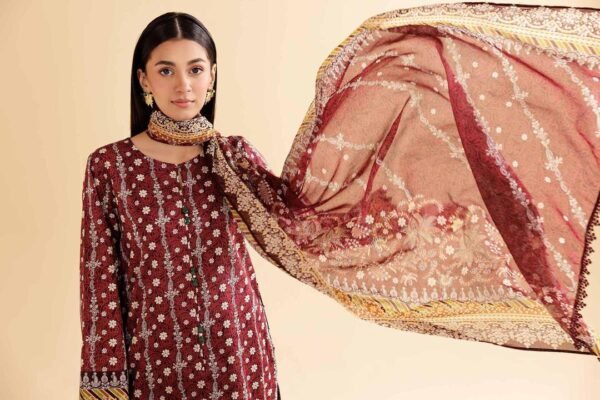 Elegant modest 3pcs embroidered unstiched  suit - Image 2