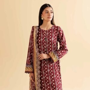 Elegant modest 3pcs embroidered unstiched  suit