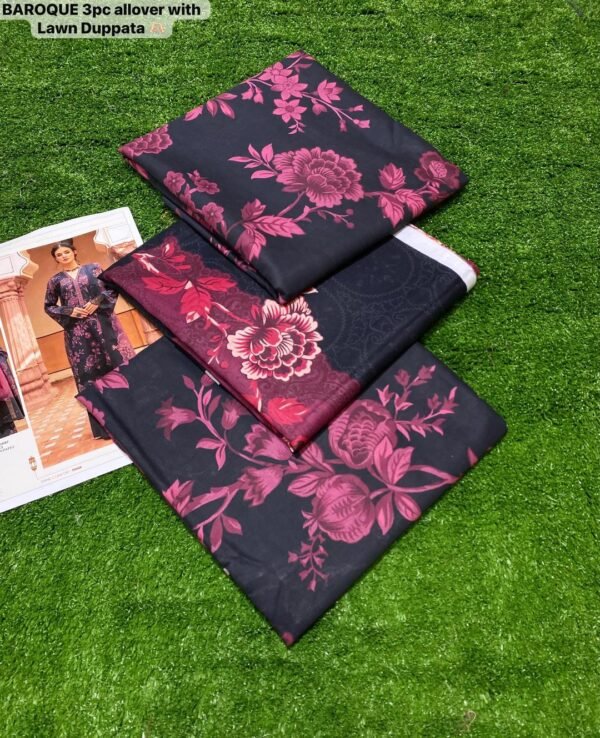 Beautiful elegant 3pcs unstiched embroidered suit - Image 3