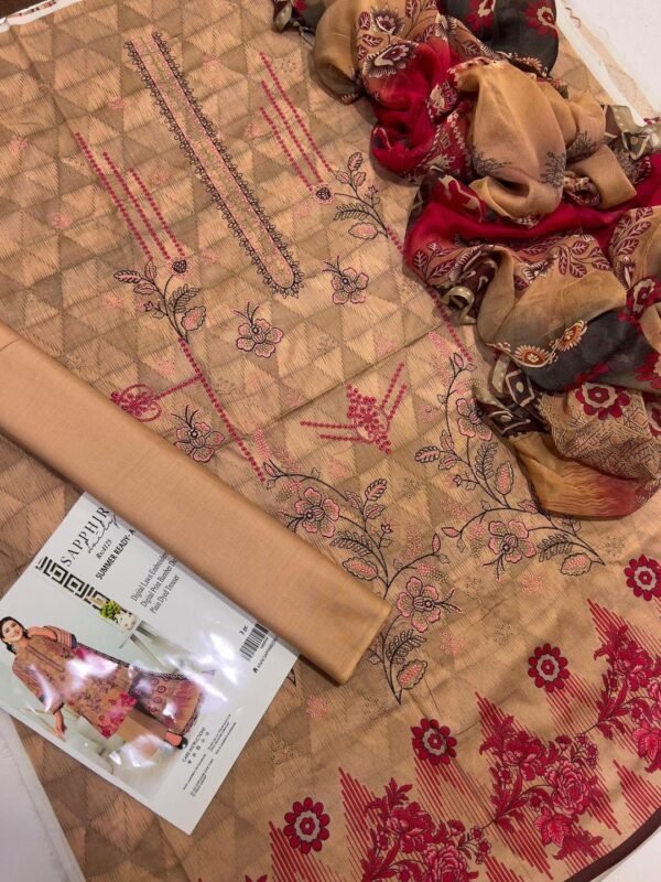 Pakistanani casual  3pcs unstiched embroidered suit - Image 3