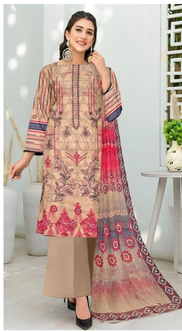 Pakistanani casual  3pcs unstiched embroidered suit - Image 2