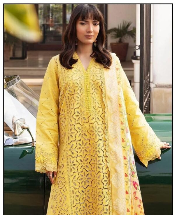 Rich look chikankri 3pcs unstiched embroidered suit