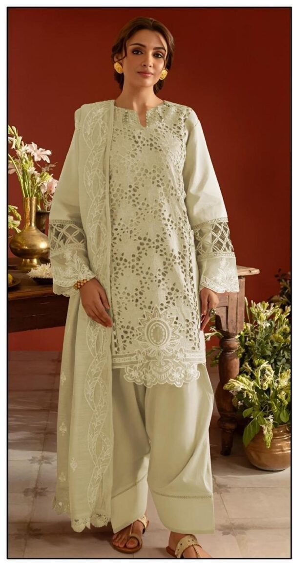 Stylish casual chikankri 3pcs embroidered unstiched suit - Image 3