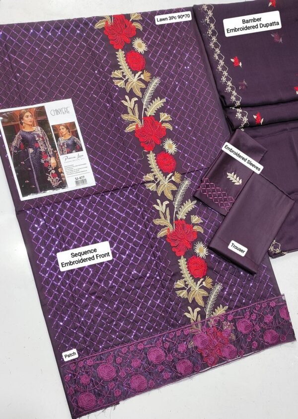 Rich look embroidered 3pcs unstiched suit - Image 2