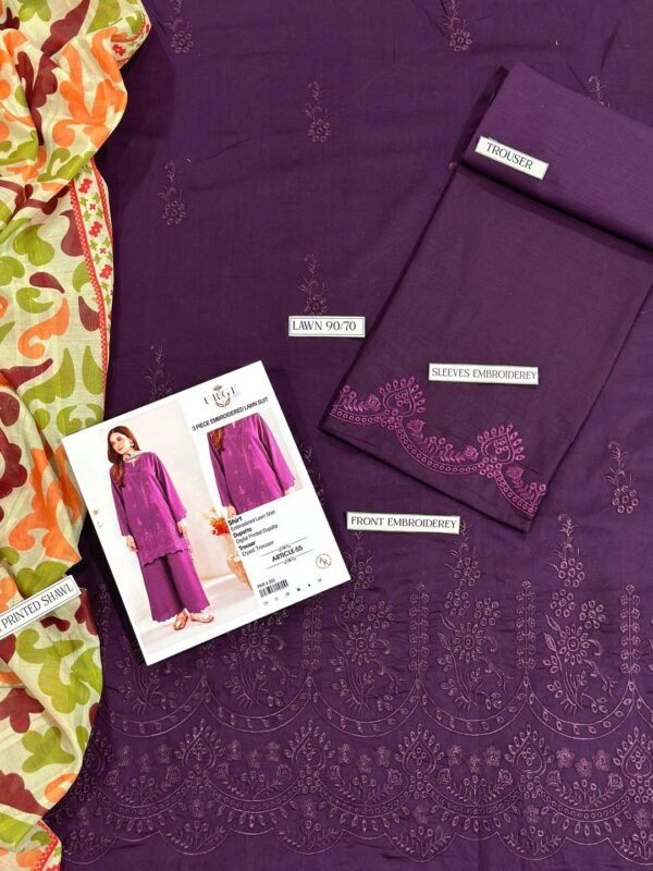 Stylish 3 pcs women s unstiched embroidered suit - Image 3