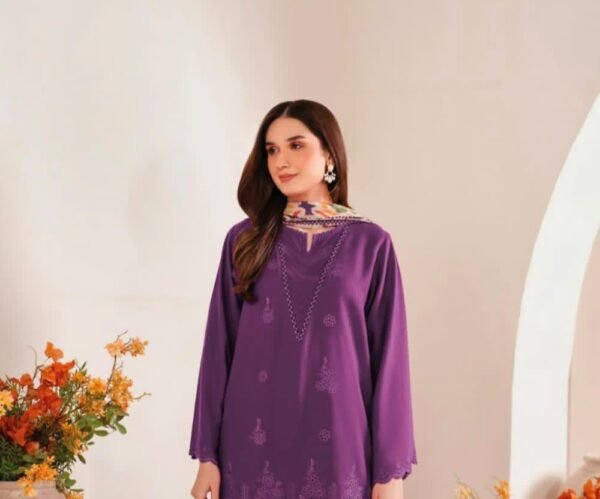 Stylish 3 pcs women s unstiched embroidered suit